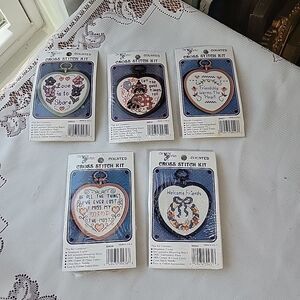 Set of 5 Vtg Sealed New Berlin Co Counted Cross Stitch Heart Ornaments USA 90s